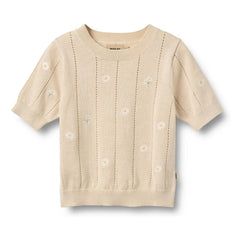Wheat - Malvina Organic Cotton Floral Short Sleeve Sweater | Ecru