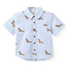 Copenhagen Colors - Striped Seersucker Organic Cotton Shirt with Eagle Embroidery | Light Blue