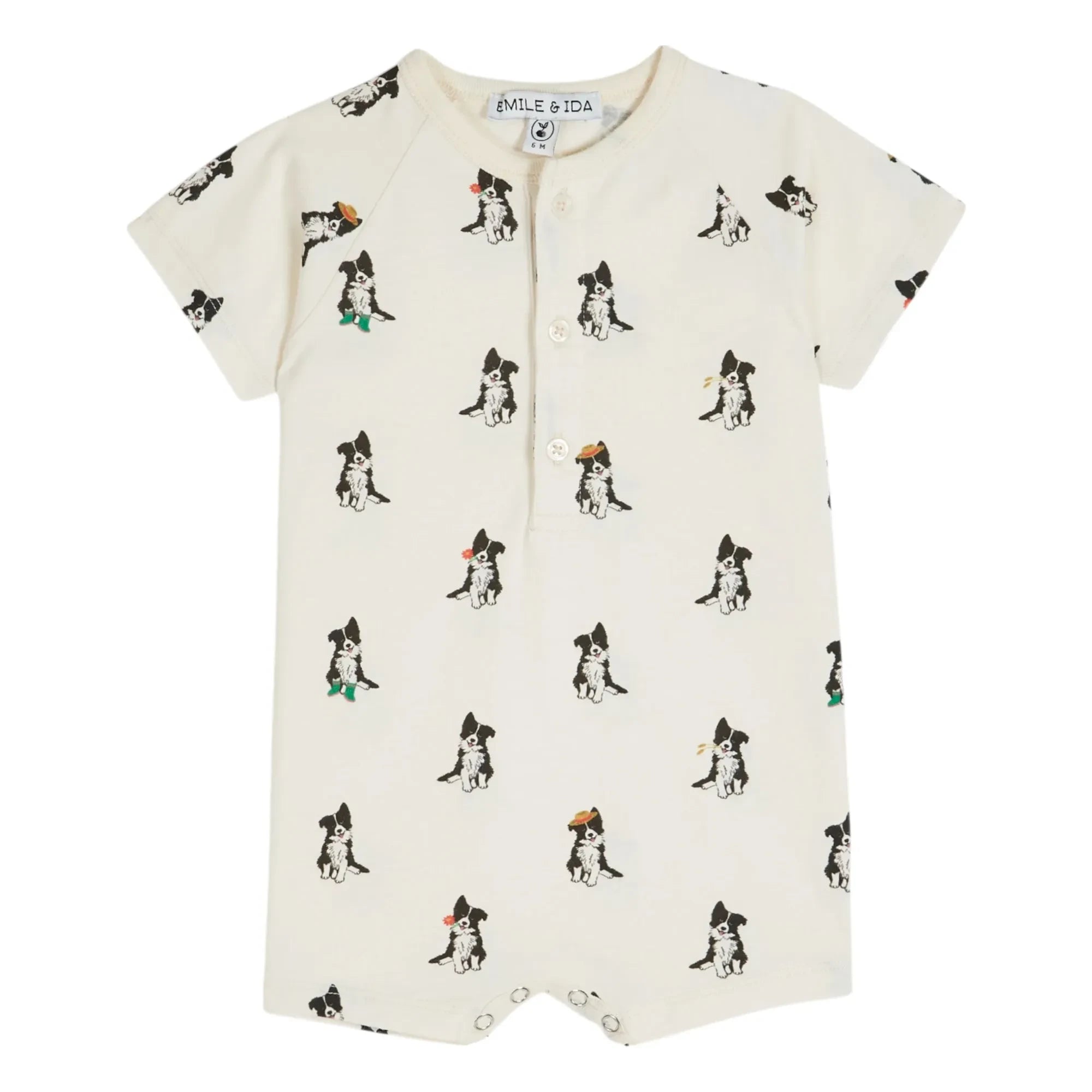 Emile et Ida - Border Collie Bio-Baumwoll-Strampler | Creme