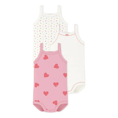 Petit Bateau - 3’lü Organik Pamuk Kalp Askılı Body Seti | Pembe