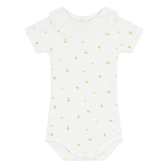 Petit Bateau - Organik Pamuk Çiçek Yaka Body | Ekru