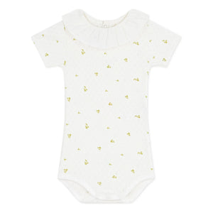 Petit Bateau - Organik Pamuk Çiçek Yaka Body | Ekru