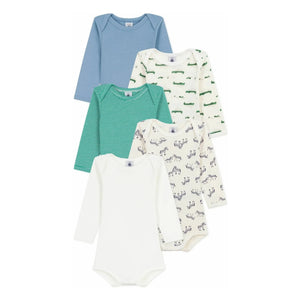 Petit Bateau - 5 Krokodil-Muster Bodys aus Bio-Baumwolle | Ecru