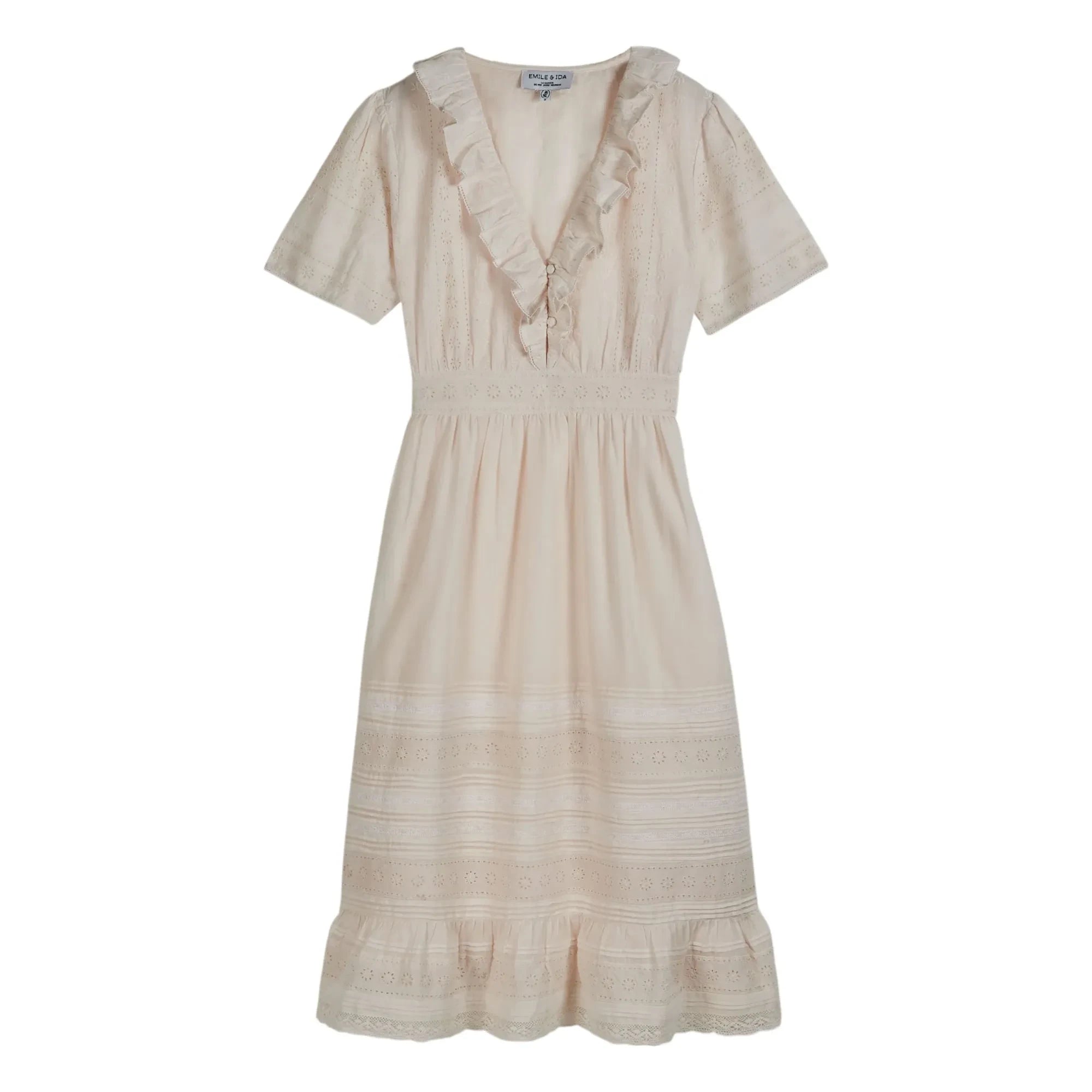 Emile et Ida – Baumwollkleid mit Lochstickerei | Creme