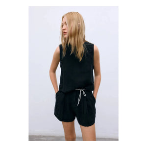 the new society - Melissa Linen Shorts | Black