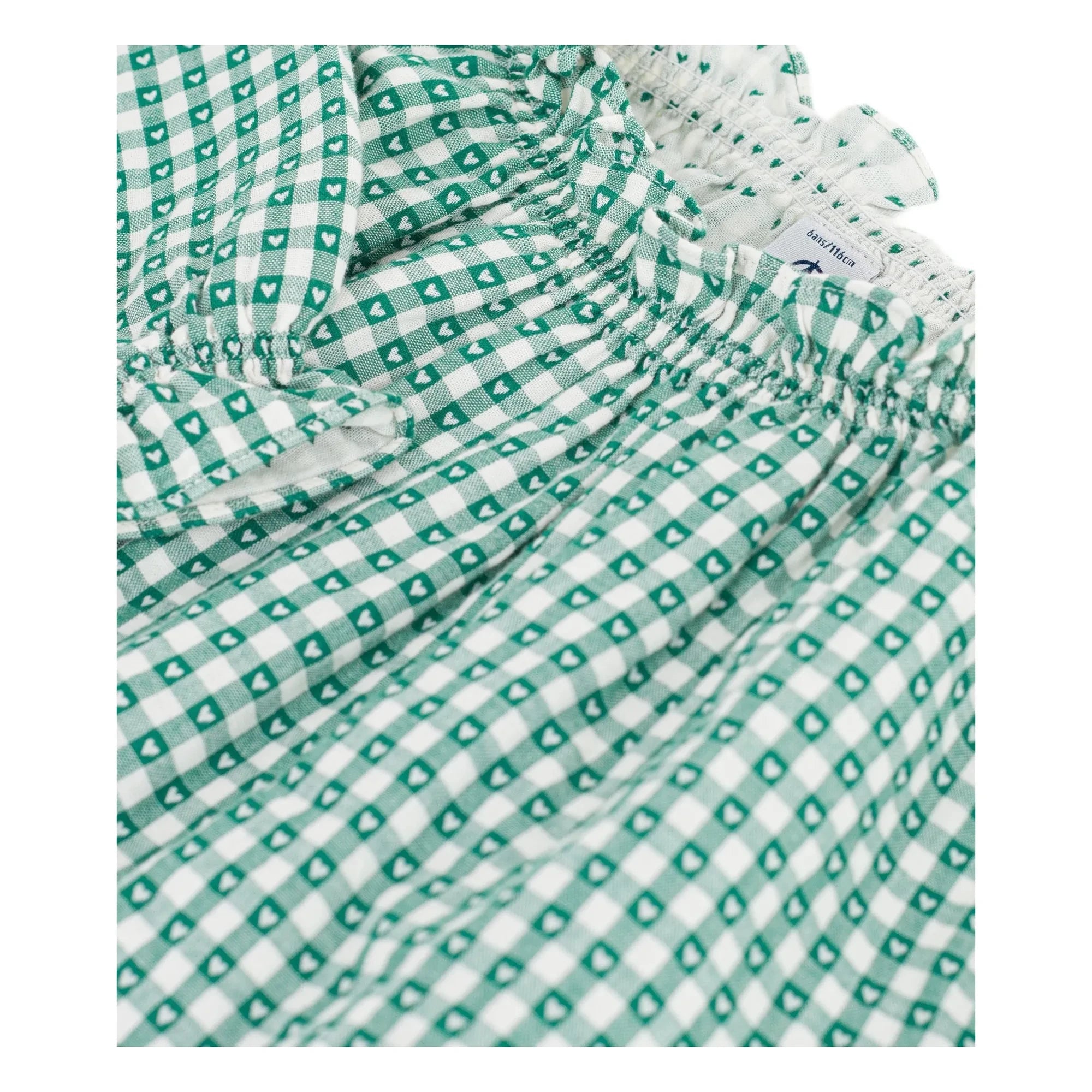 Petit Bateau - Geniş Vichy Bluz %100 Organik Pamuk | Yeşil