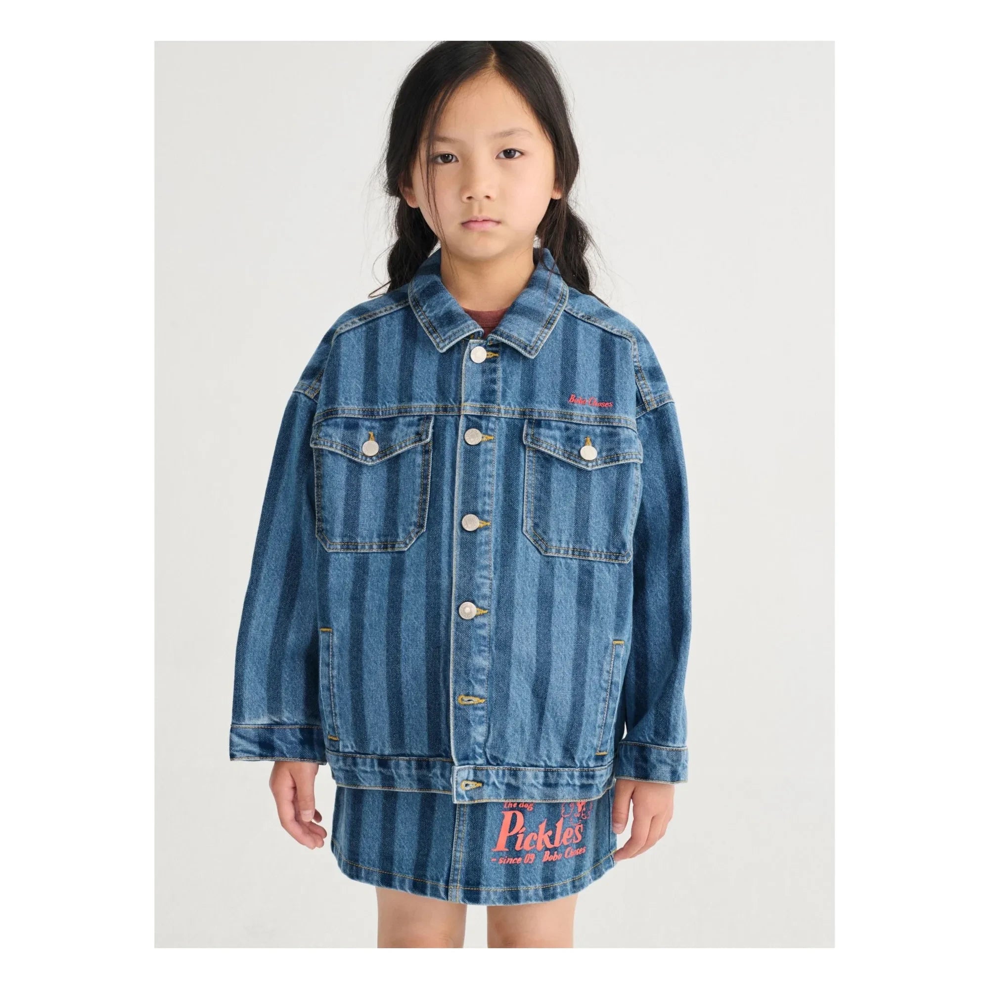 Bobo Choses – Gestreifte Denim-Jacke aus Bio-Baumwolle | Blau