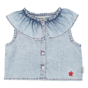 Piupiuchick - Etoile Denim Kolsuz Bluz | Yıkamalı mavi