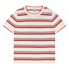 FUB - Gestreiftes T-Shirt extrafeiner Netzstoff Bio-Baumwolle | Rot