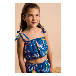 Maison Mangostan - Blaues Crop Top mit Rüschen-Segeln