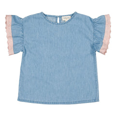 Louis Louise - Loli Chambray Dantelli Tişört | Açık Mavi