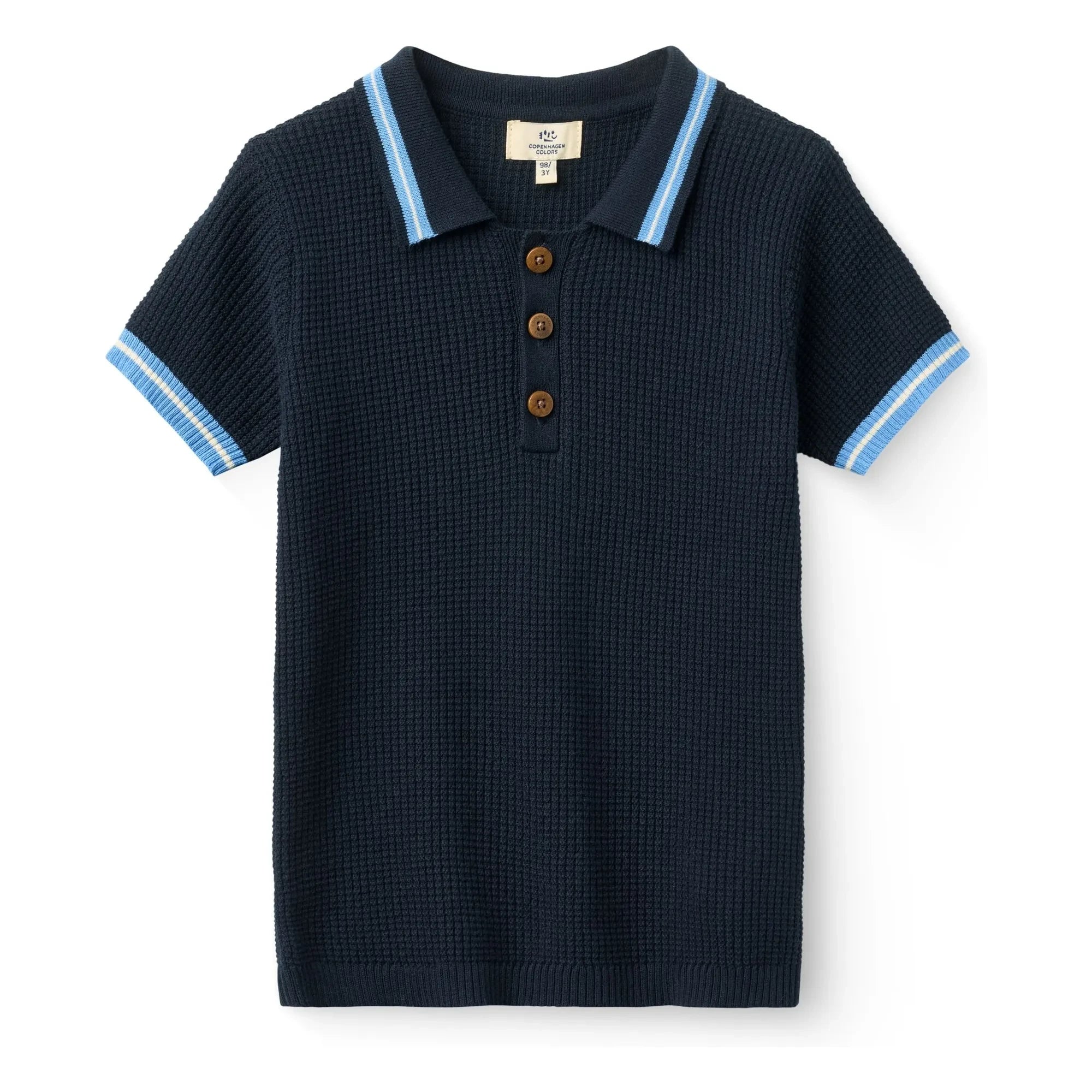 Copenhagen Colors - Ribbed Contrast Striped Organic Cotton Polo T-Shirt | Navy Blue