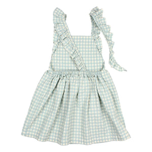 Búho - Seersucker Organik Pamuklu Gingham Elbise | Aqua
