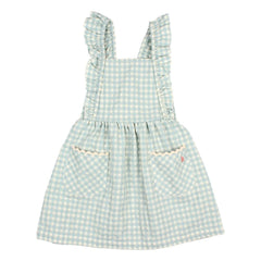 Búho - Seersucker Organik Pamuklu Gingham Elbise | Aqua
