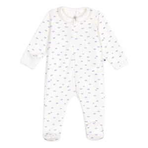 Petit Bateau - Cloud Organic Cotton Zip-Up Pajamas | White