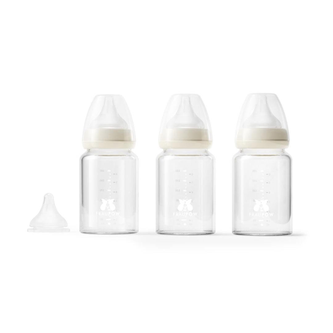 Fraupow Combi-Feed Glass Baby Bottles | Pack of 3-Baby Bottles-180ml- | Natural Baby Shower