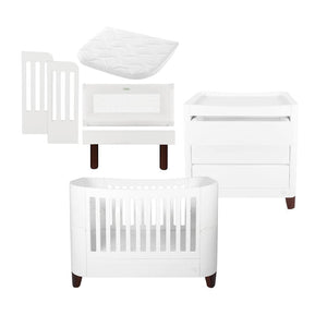 Gaia Baby Serena Cot Bed + Bedside Crib Set (Incl Bedside mattress), Cot Bed and Dresser - White / Walnut-Nursery Sets-White / Walnut-Without Mattress | Natural Baby Shower