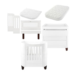 Gaia Baby Serena Mini Cot + Bedside Crib Set (Incl Bedside mattress) Mini Cot and Dresser - White / Walnut-Nursery Sets-White / Walnut-With Mattress | Natural Baby Shower