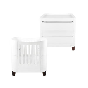 Gaia Baby Serena Mini Cot and Dresser Set - White / Walnut-Nursery Sets-White / Walnut-Without Mattress | Natural Baby Shower