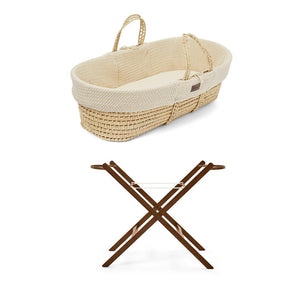 The Little Green Sheep Wheat Knit Moses Basket and Foldable Stand Bundle - Linen / Walnut-Moses Baskets-Linen / Walnut- | Natural Baby Shower