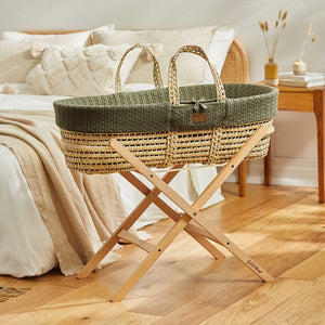 The Little Green Sheep Natural Knitted Moses Basket - Mattress + Static Stand - Juniper-Moses Baskets-Juniper- | Natural Baby Shower