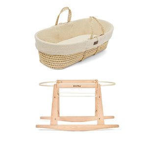 The Little Green Sheep Wheat Knit Moses Basket and Rocking Stand Bundle - Linen / Natural-Moses Baskets-Linen / Natural- | Natural Baby Shower