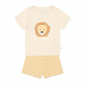 MORI Lion T-Shirt & Stripe Ribbed Shorts - Panda Cream-Pyjamas-Panda Cream-9 - 12 M | Natural Baby Shower