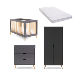 Obaby Maya 3 Piece Room Set - Slate + Natural-Nursery Sets-Pocket Sprung Mattress- | Natural Baby Shower