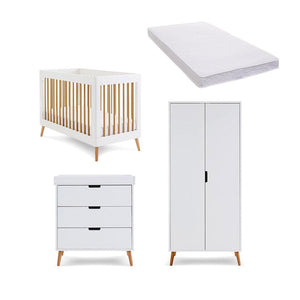 Obaby Maya Mini 3 Piece Room Set - White + Natural-Nursery Sets-Pocket Sprung Mattress- | Natural Baby Shower