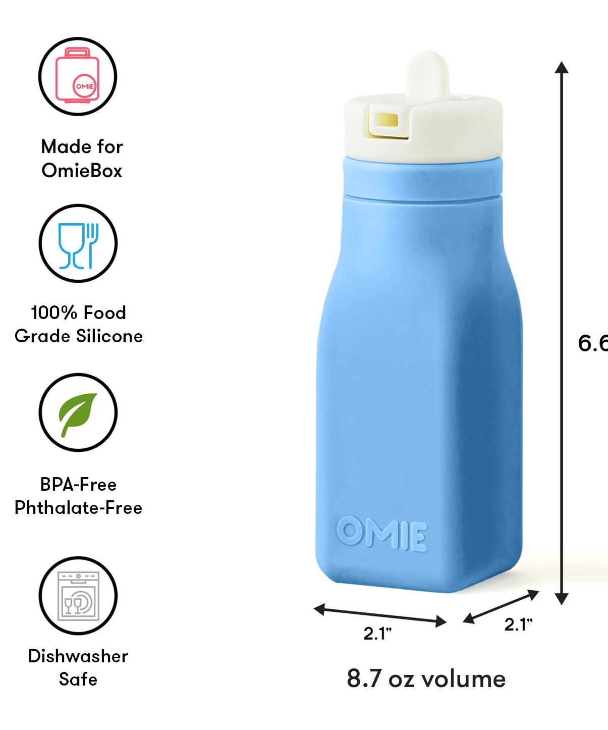 Omiebox - قمقمه سیلیکونی بدون BPA OmieBottle آبی