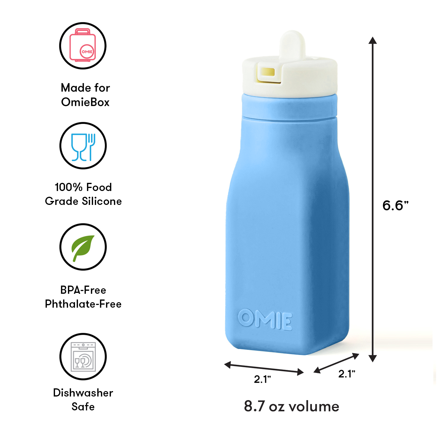 Omiebox - قمقمه سیلیکونی بدون BPA OmieBottle آبی