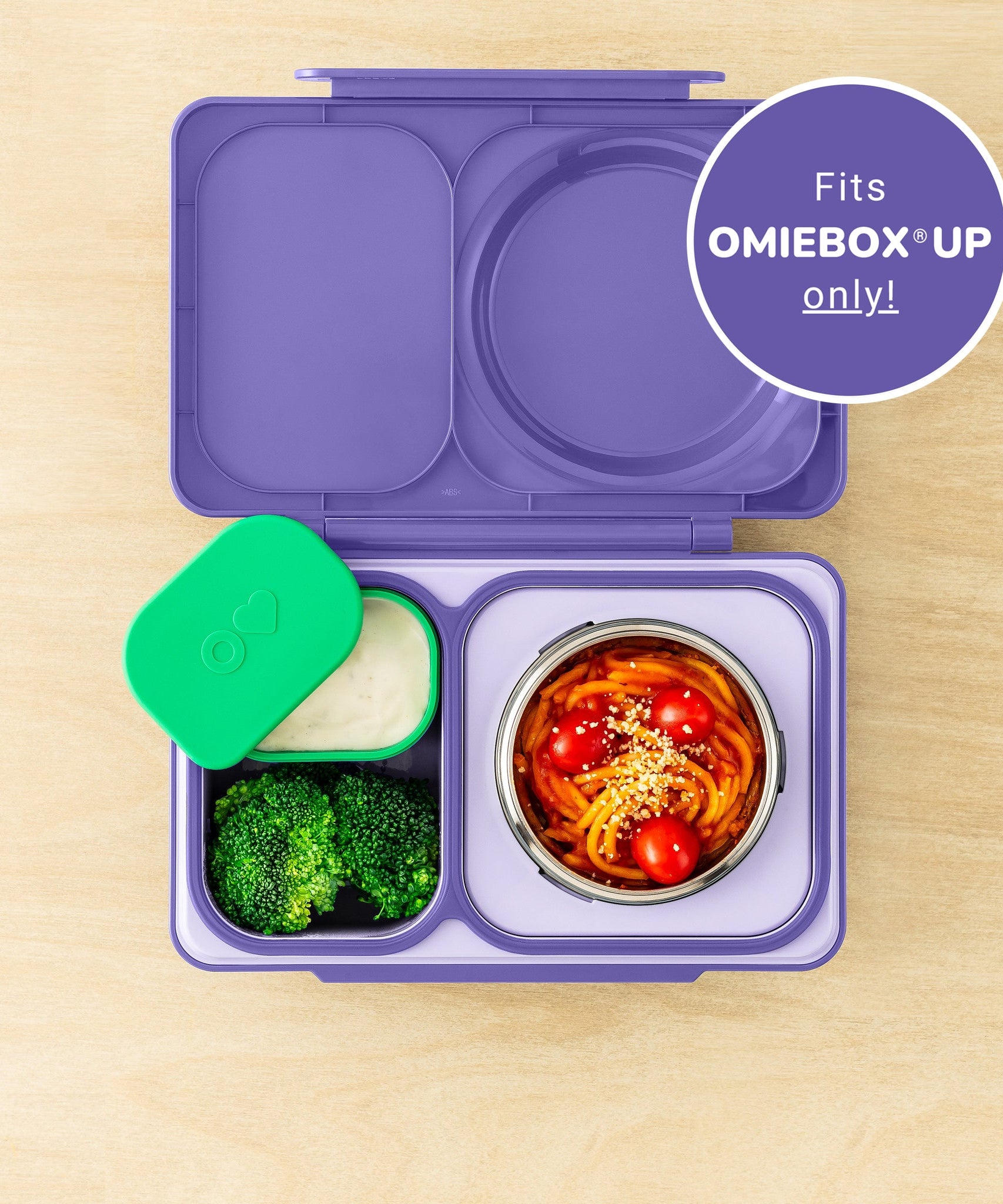 Omiebox - UP बेंटो बॉक्स आंतरिक विभाजन कंटेनर 2 टुकड़े बैंगनी/हरा