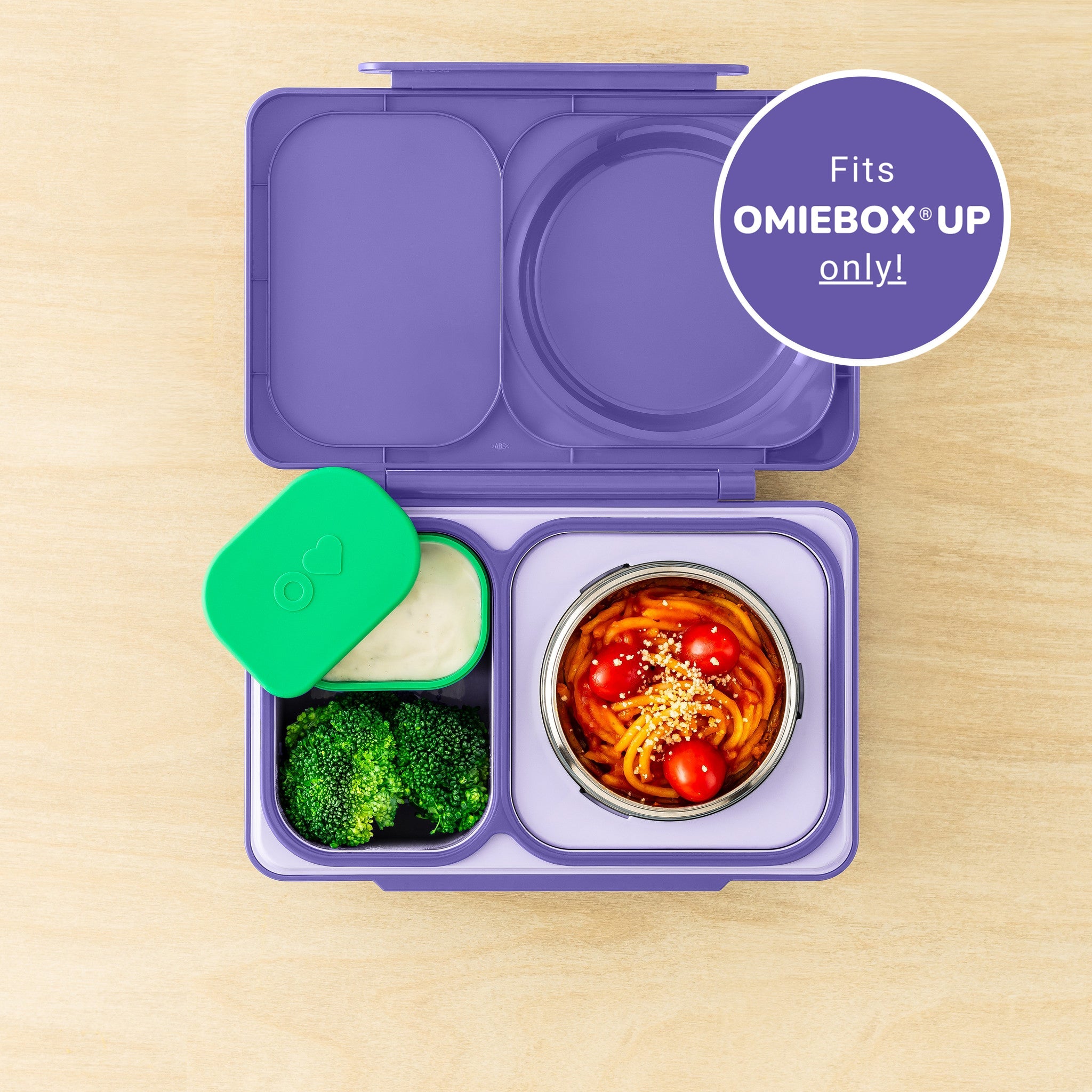 Omiebox - UP बेंटो बॉक्स आंतरिक विभाजन कंटेनर 2 टुकड़े बैंगनी/हरा