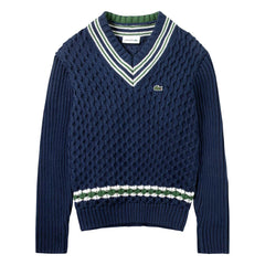Lacoste - Organik pamuk kablo örgü kazak | Lacivert