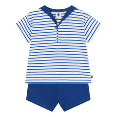 Petit Bateau - Organik Pamuklu Petek Dokulu Tişört ve Şort Seti | Mavi