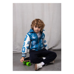 Fille Garçon - Paisley Yün ve Deri Bomber | Mavi