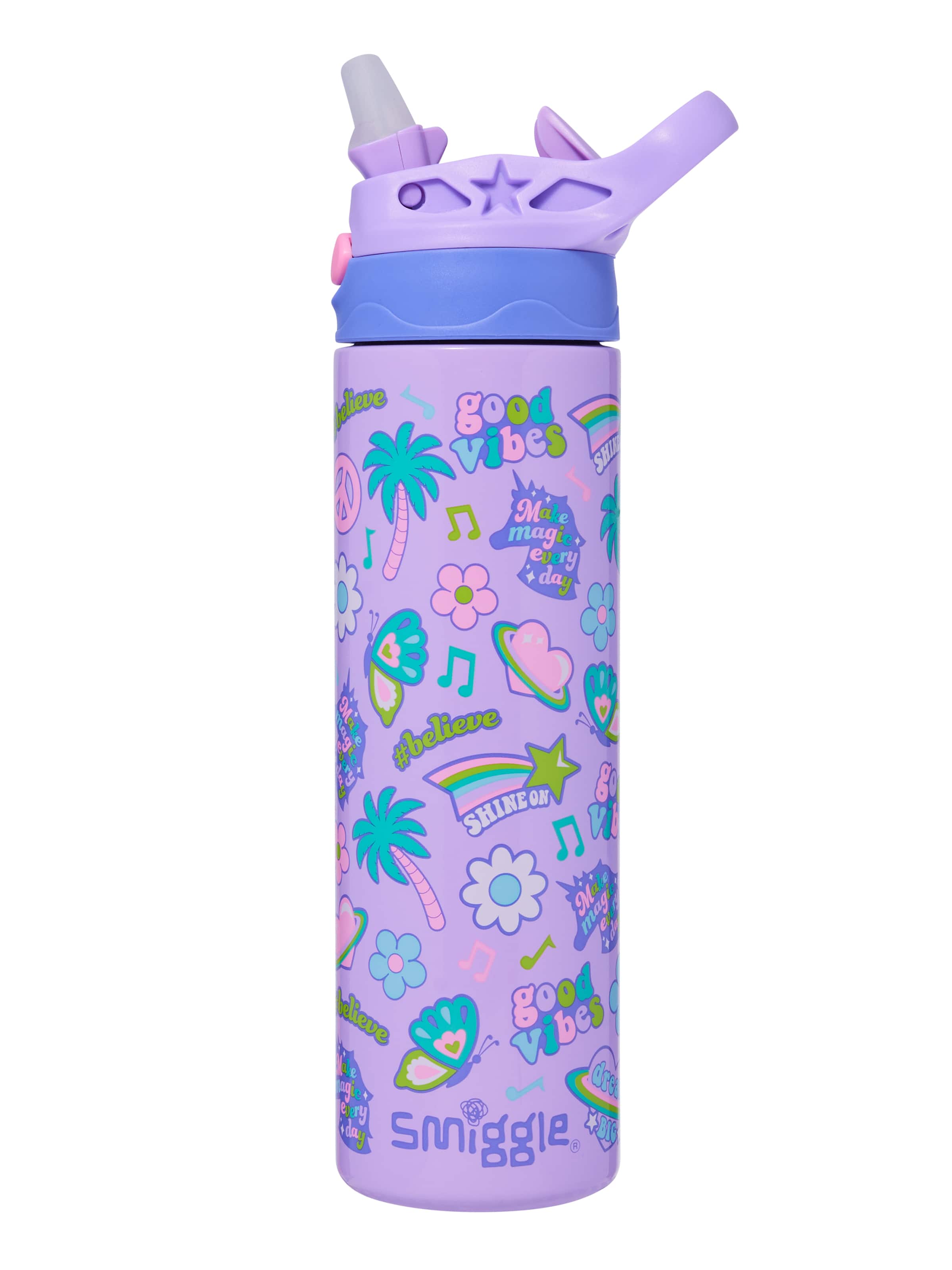 Smiggle - همه ستارهها 520ML قمقمه استیل مات اتوماتیک با نی مخفی