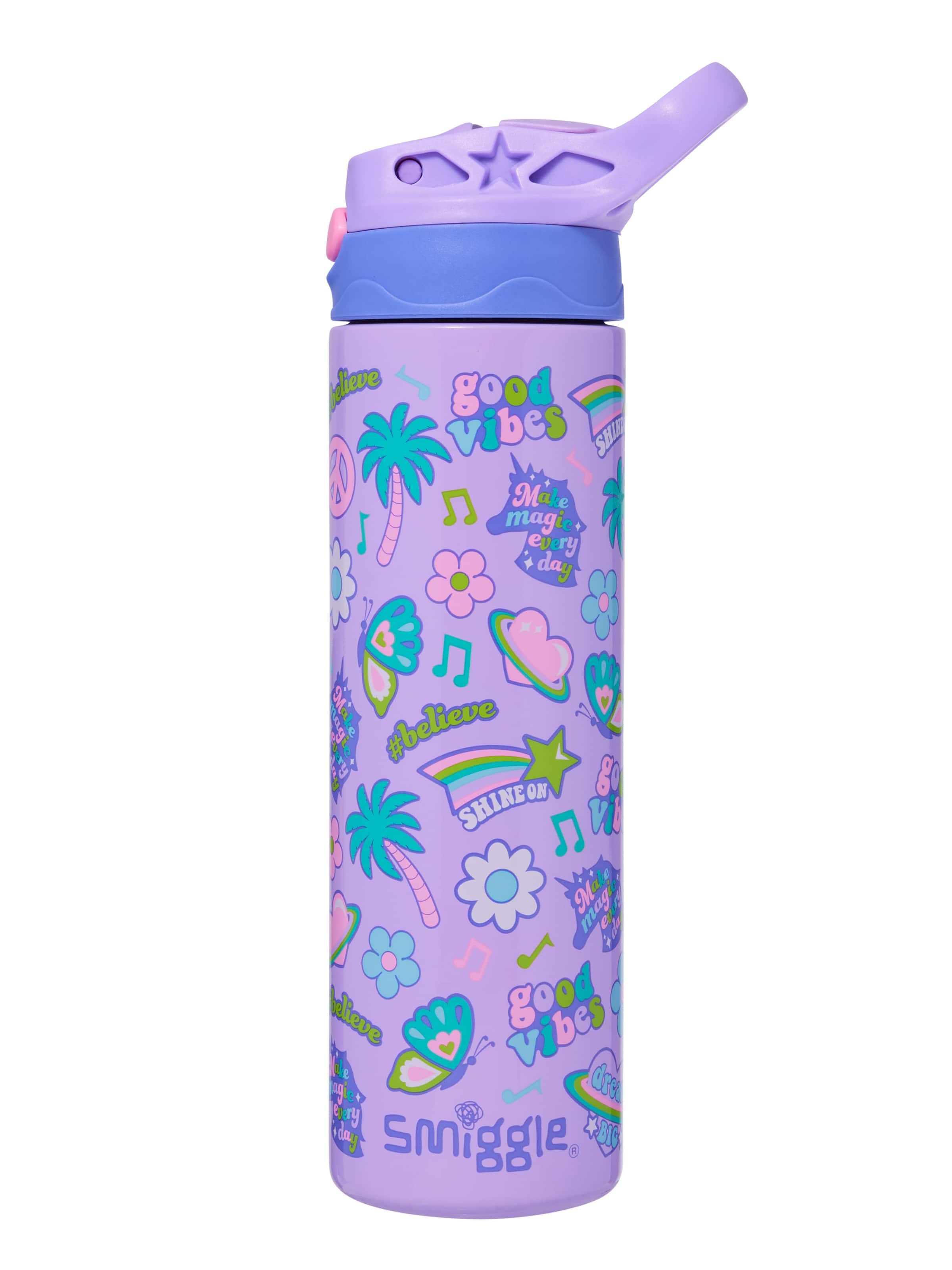 Smiggle - همه ستارهها 520ML قمقمه استیل مات اتوماتیک با نی مخفی