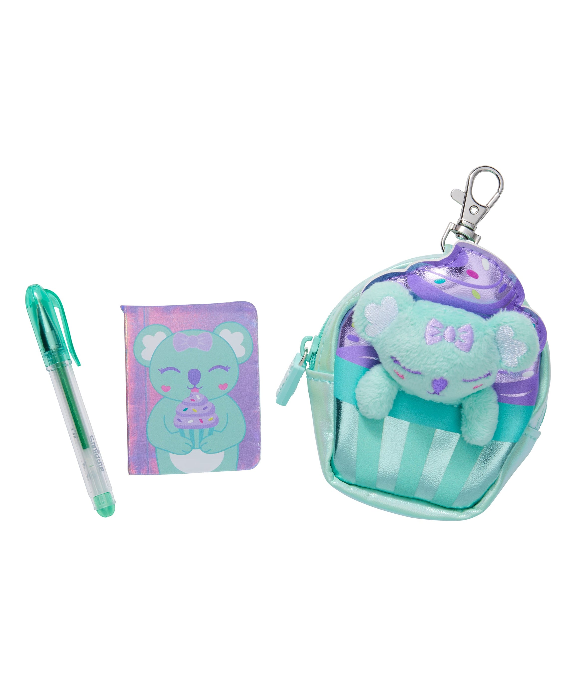 Smiggle - ميدالية مفاتيح صغيرة مع قلم ودفتر ملاحظات Fluffy Daydream