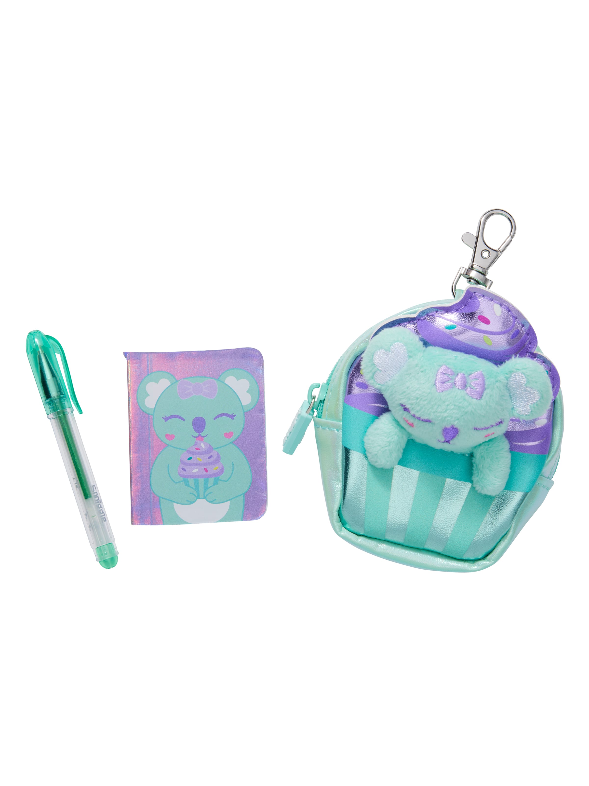 Smiggle - ميدالية مفاتيح صغيرة مع قلم ودفتر ملاحظات Fluffy Daydream