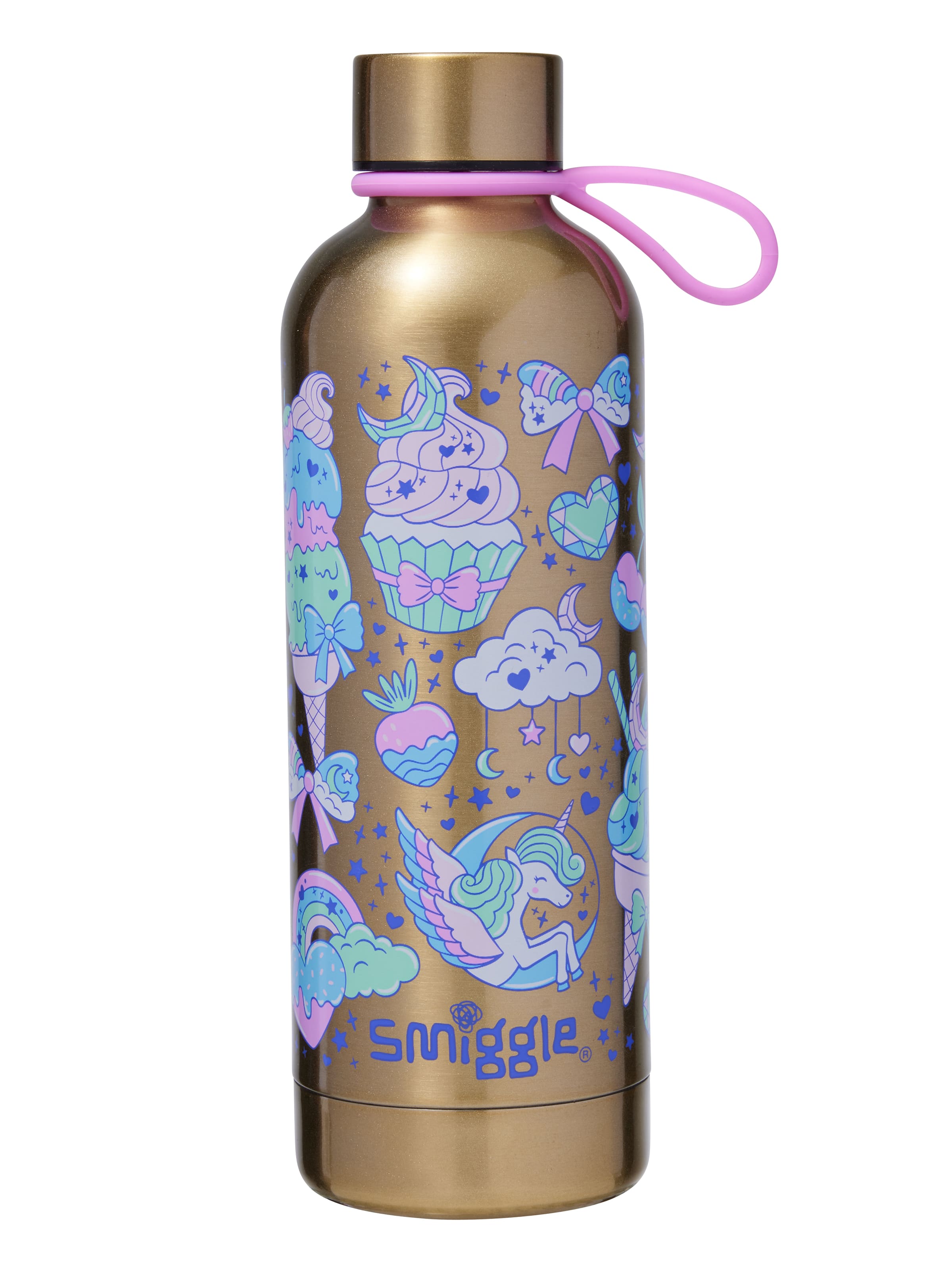 Smiggle زجاجة ماء من الفولاذ المقاوم للصدأ سعة 500 مل لامعة