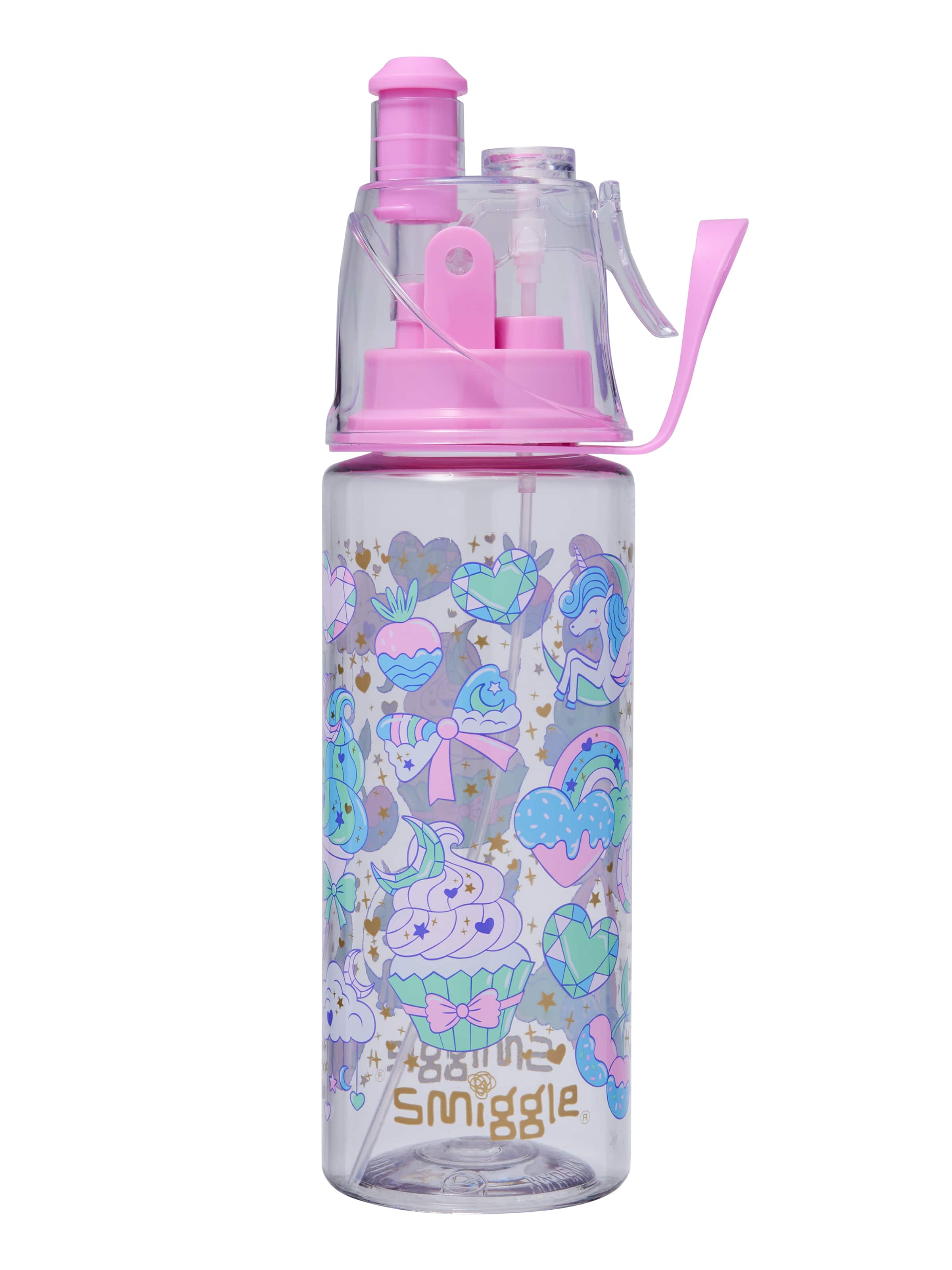 Smiggle - Botella de agua pulverizadora radiante de 560ML sin BPA