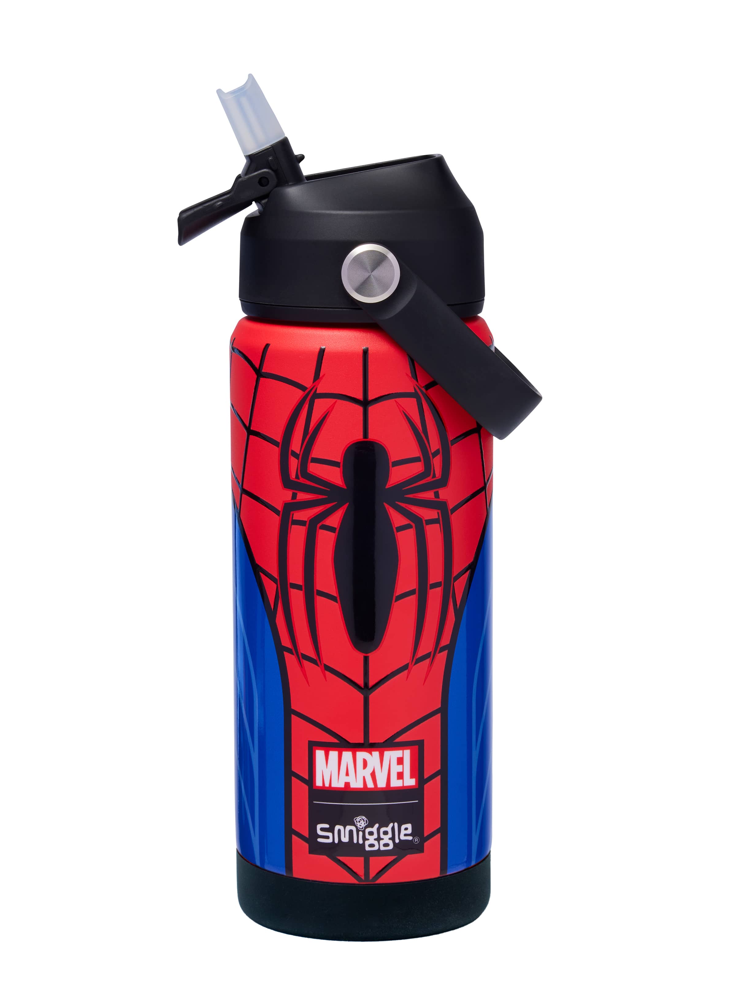 Smiggle - Botella de acero mate de 550ML con pajilla oculta de Spider-Man