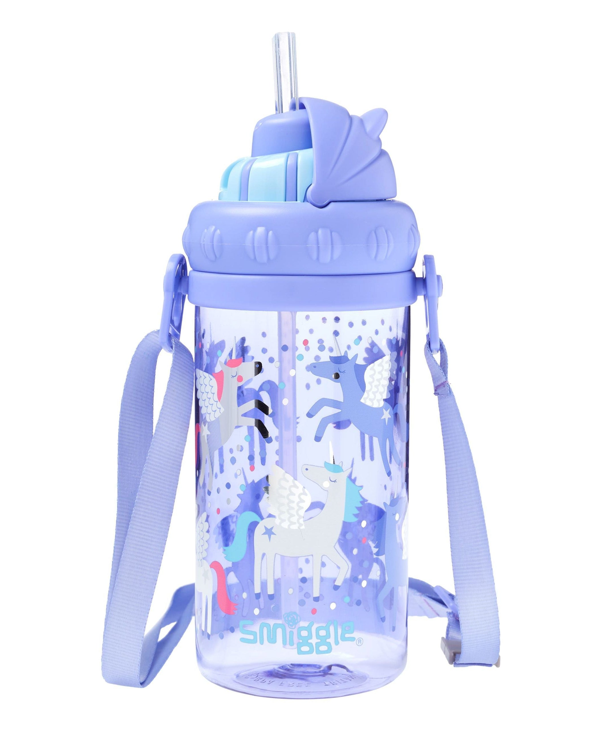 Smiggle - زجاجة ماء 400ML مع مصاصة وحمالة قابلة للرفع والنزول خالية من BPA