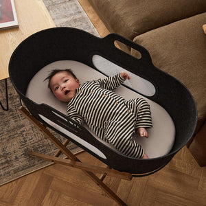 SnuzBaskit Graphite Moses Basket + Walnut Stand - Graphite / Walnut-Moses Baskets-Graphite / Walnut- | Natural Baby Shower