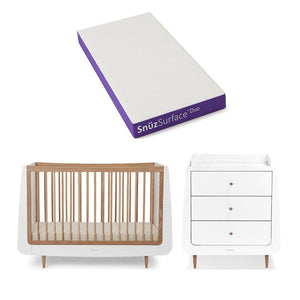 SnuzKot 2 Piece Nursery Furniture Set - The Natural Edit - Oak-Nursery Sets-Oak-Snuz Surface Duo Dual-Sided Cot Mattress | Natural Baby Shower