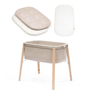 Stokke Snoozi Bassinet - Sandy Beige-Bedside Cribs-Sandy Beige-With Protection Sheet + 2x Fitted Sheet | Natural Baby Shower
