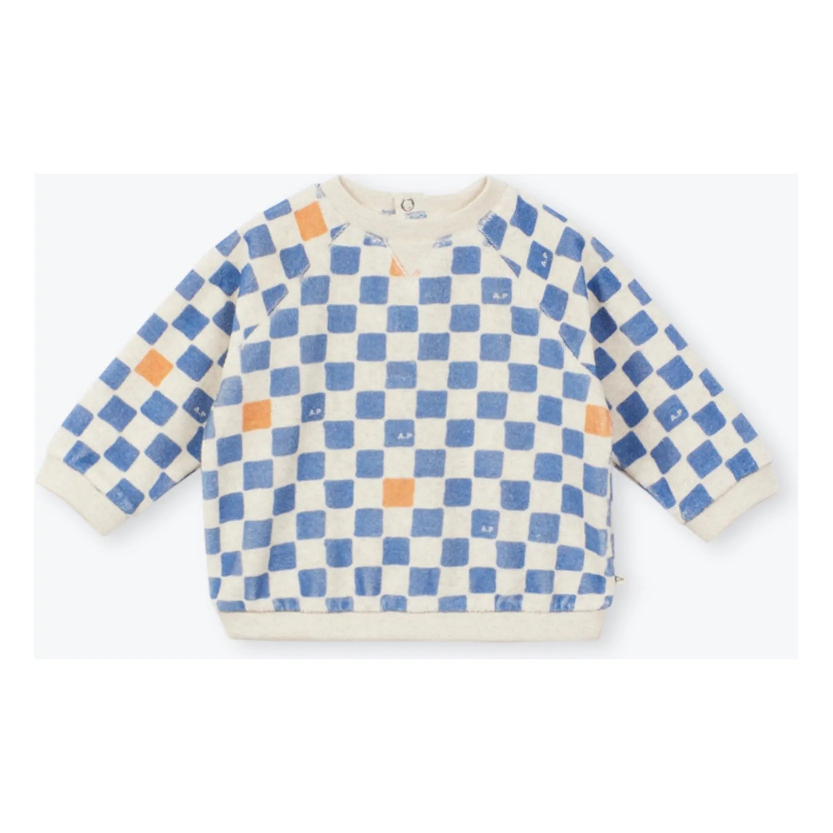 Arsène et Les Pipelettes - Bebek Organik Pamuk Damier Sweatshirt | Azure Mavi