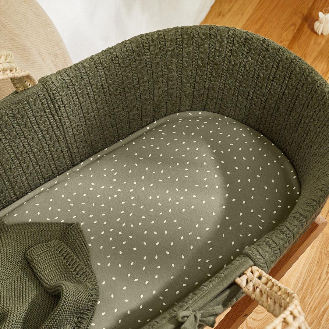 The Little Green Sheep Organic Moses Basket Fitted Sheet - Juniper Rice Print-Sheets-Juniper Rice Print- | Natural Baby Shower