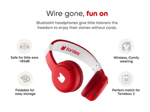 Tonies - Toniebox 2 Bluetooth Kopfhörer, rot, faltbar für Kinder